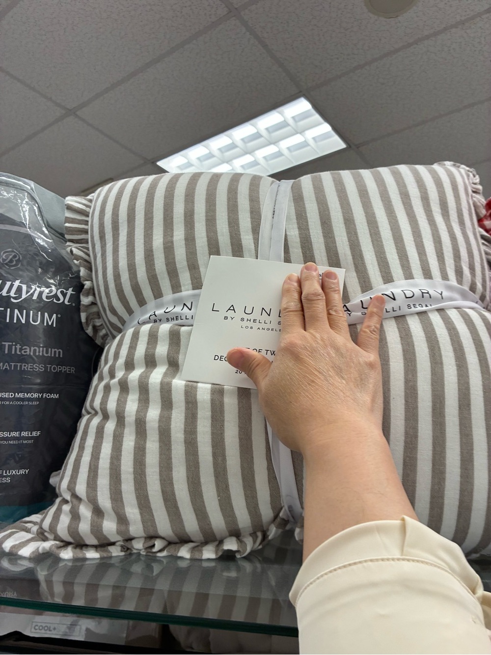 Laundry By Shelli Segal Taupe & White Striped Decorative Throw Pillow